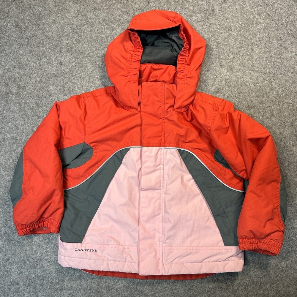 Lands' End Hooded Winter Parka Girls Size 5-6‎ Pink Orange Insulated Jacket